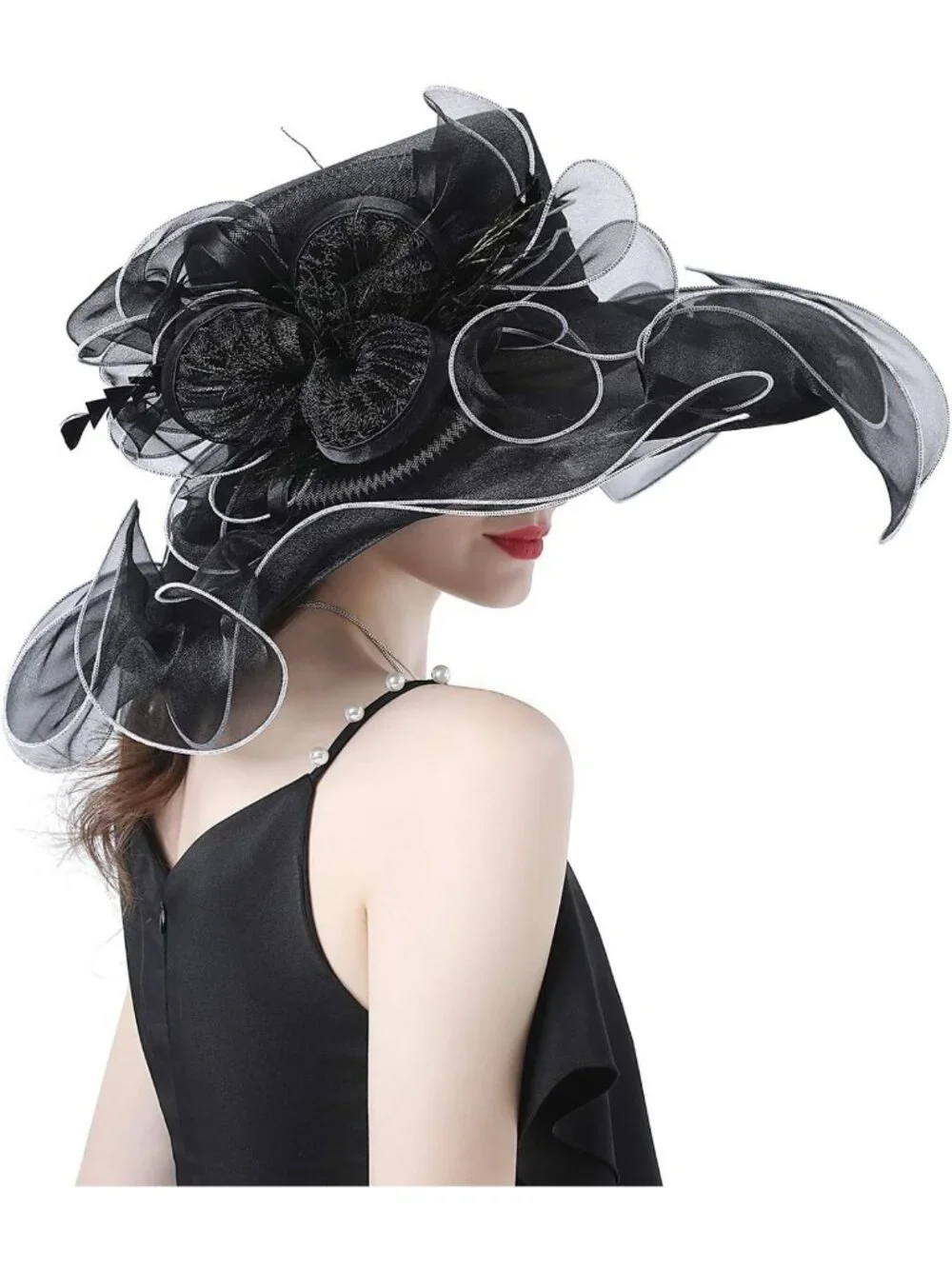 Elegant Wide Brim Organza Church Hat for Weddings & Tea Parties - Dual-Use